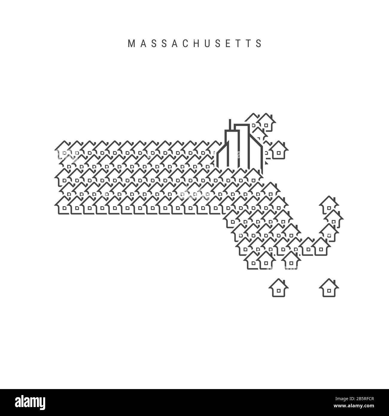 Massachusetts real estate property map. Icons of houses in the shape of
