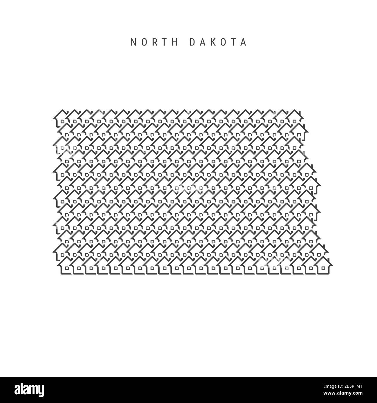 North Dakota real estate property map. Icons of houses in the shape of