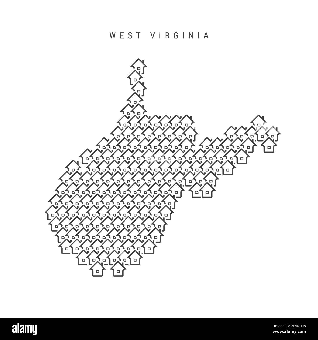 West Virginia real estate property map. Icons of houses in the shape of 