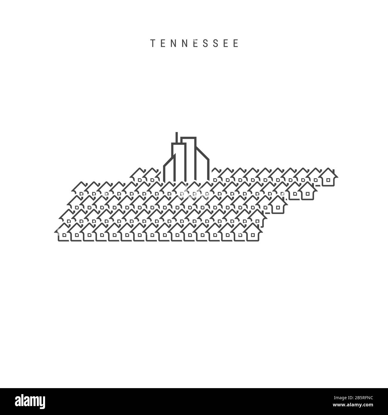 Tennessee real estate property map. Icons of houses in the shape of a