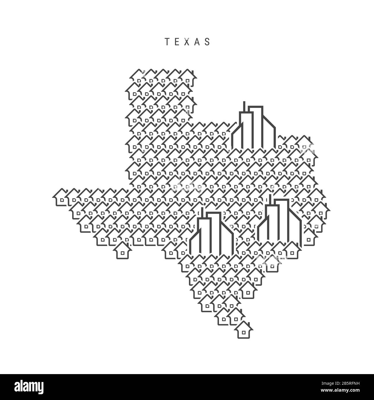 Texas real estate property map. Icons of houses in the shape of a map of Texas. Creative concept