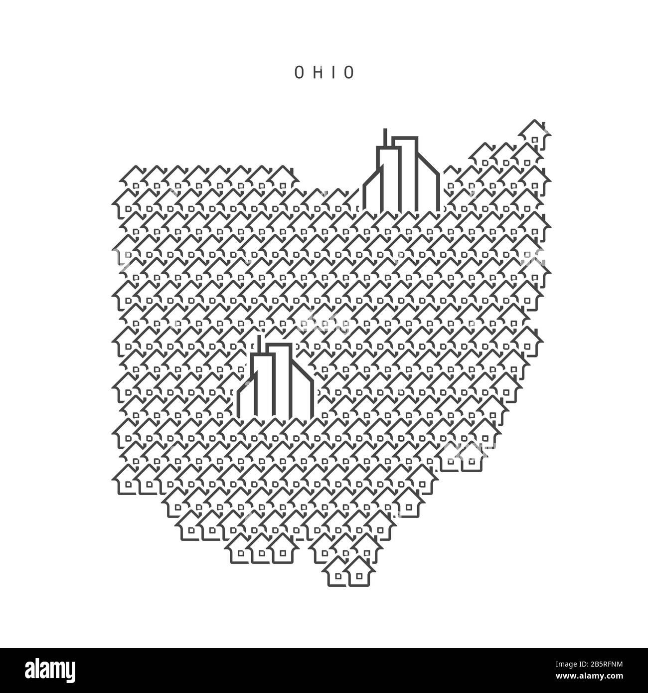 Ohio real estate property map. Icons of houses in the shape of a map of
