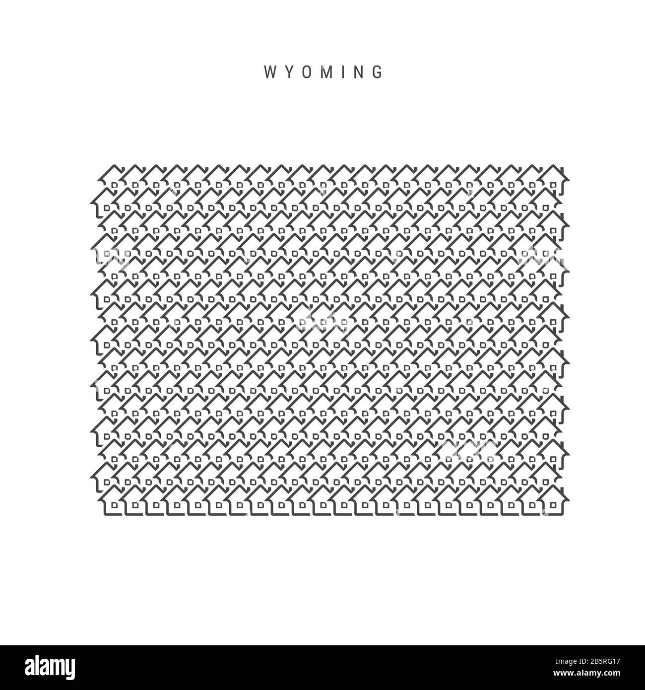 Wyoming real estate property map. Icons of houses in the shape of a map