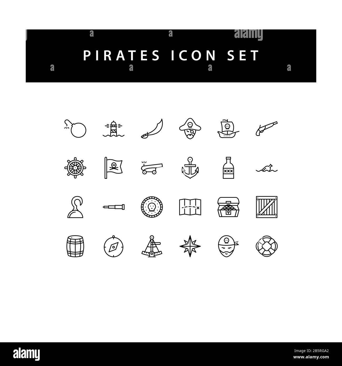 Pirate icon set with black color outline style design Stock Vector ...