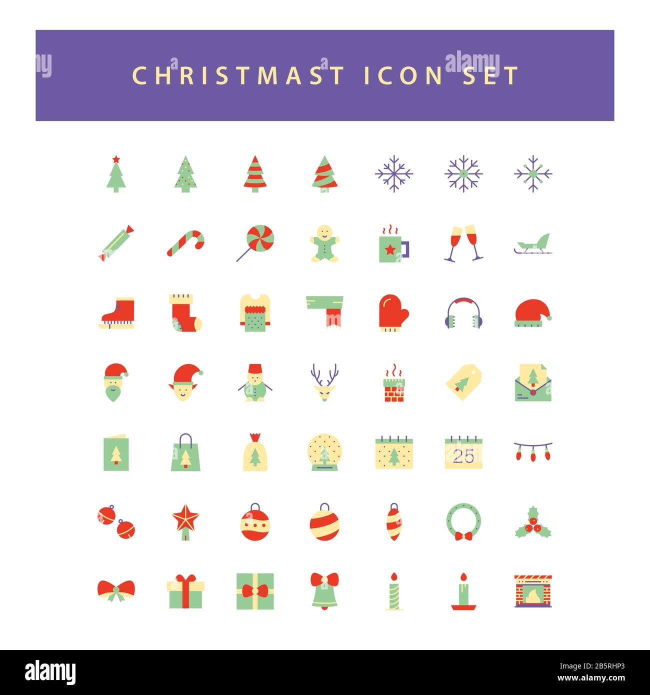 christmas icon set with colorful modern Flat style design Stock Vector ...