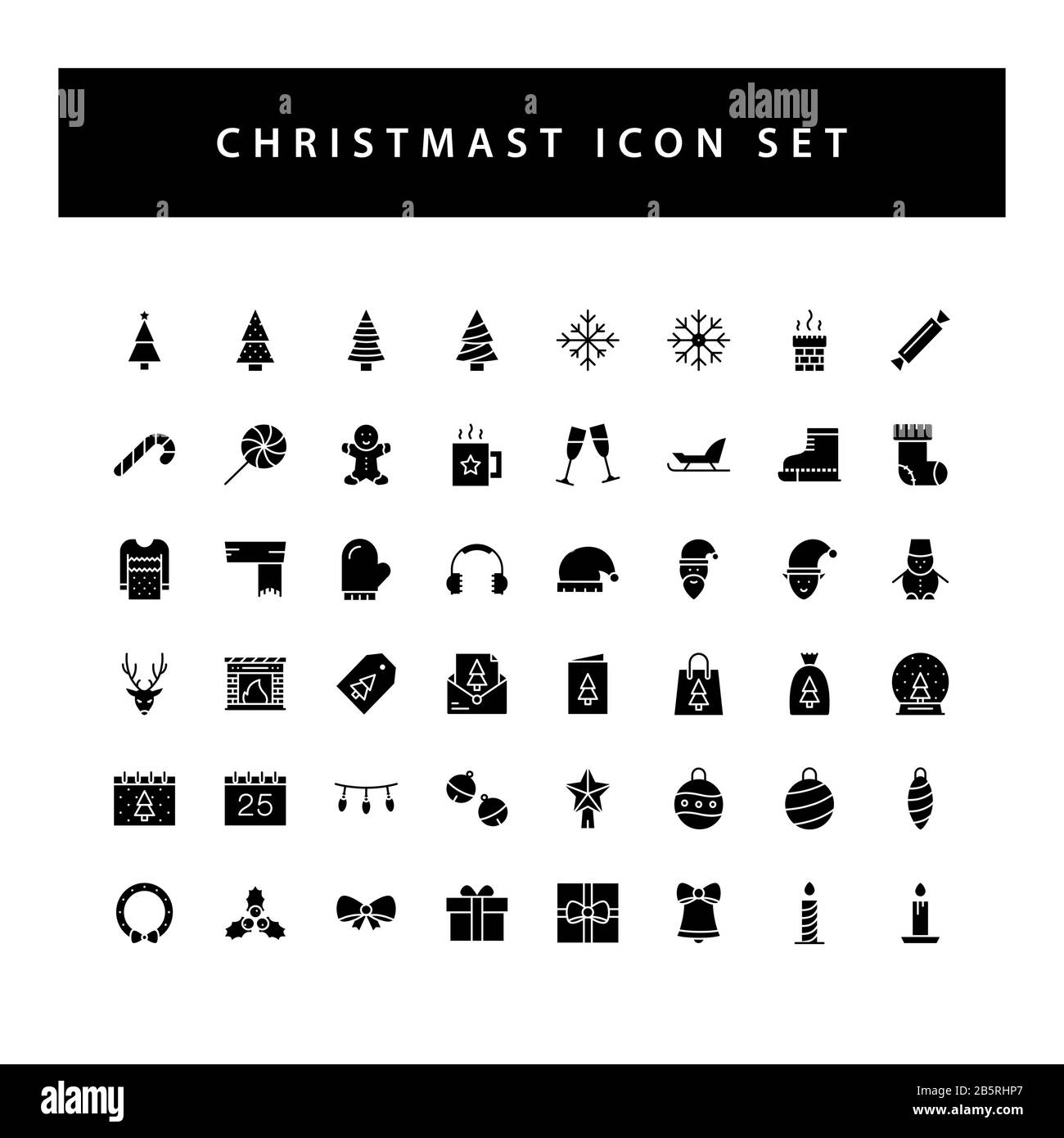 Christmas icon set with black color glyph style design Stock Vector ...