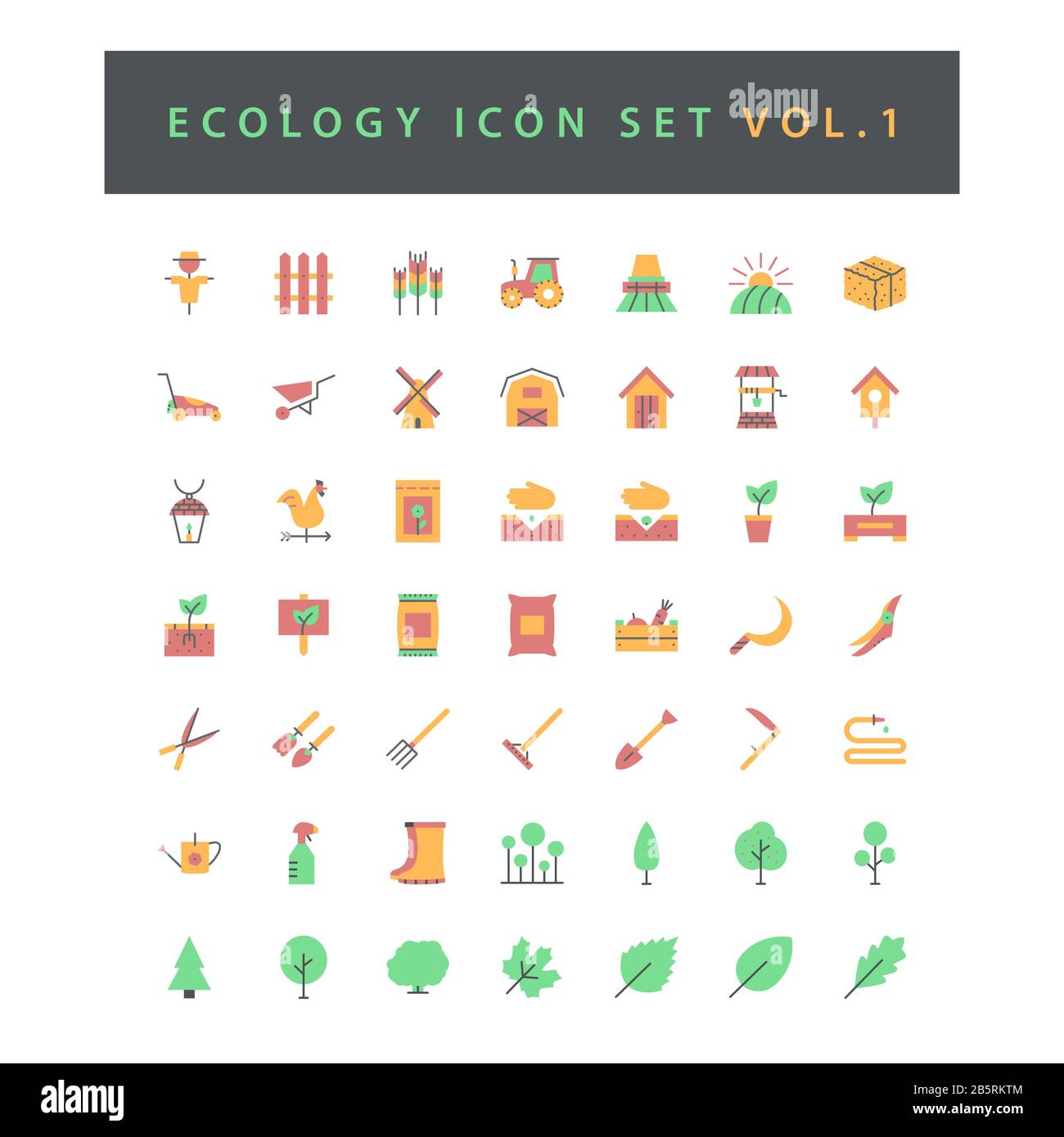 Ecology icon set with colorful modern Flat style design Stock Vector ...