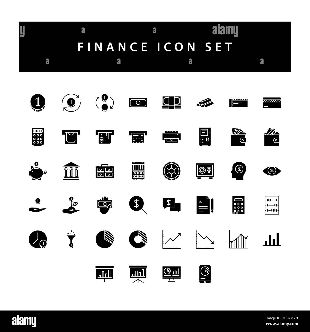 Business and finance icon set with black color glyph style design Stock ...