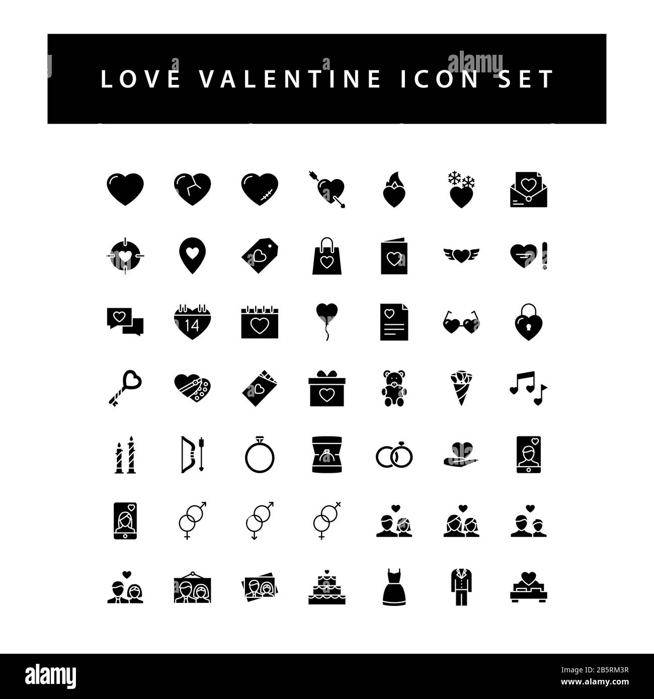 Love Valentine icon set with black color glyph style design Stock ...