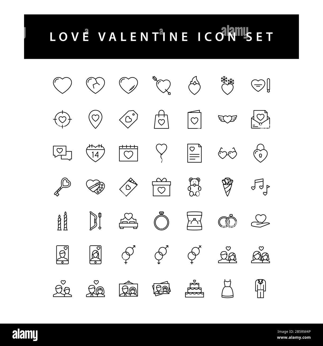 Love Valentine icon set with black color outline style design Stock ...