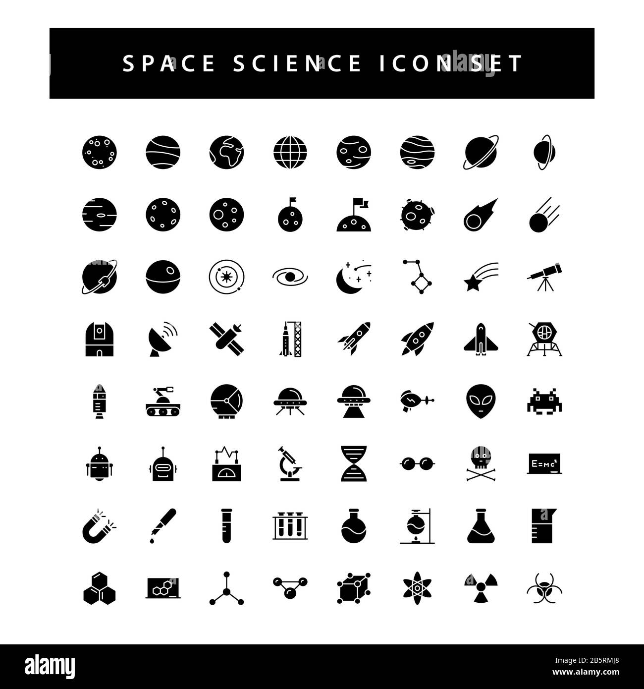 space and science icon set with black color glyph style design Stock ...