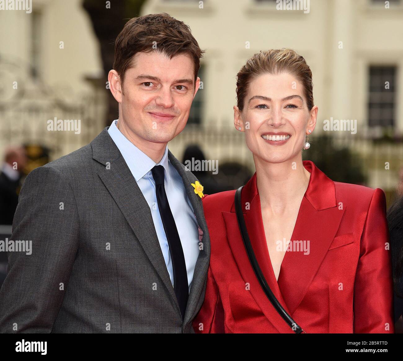 London, UK. 08th Mar, 2020. Sam Riley and Rosamund Pike attend the Premiere of Radioactive held at the Curzon Mayfair in London. Credit: SOPA Images Limited/Alamy Live News Stock Photo