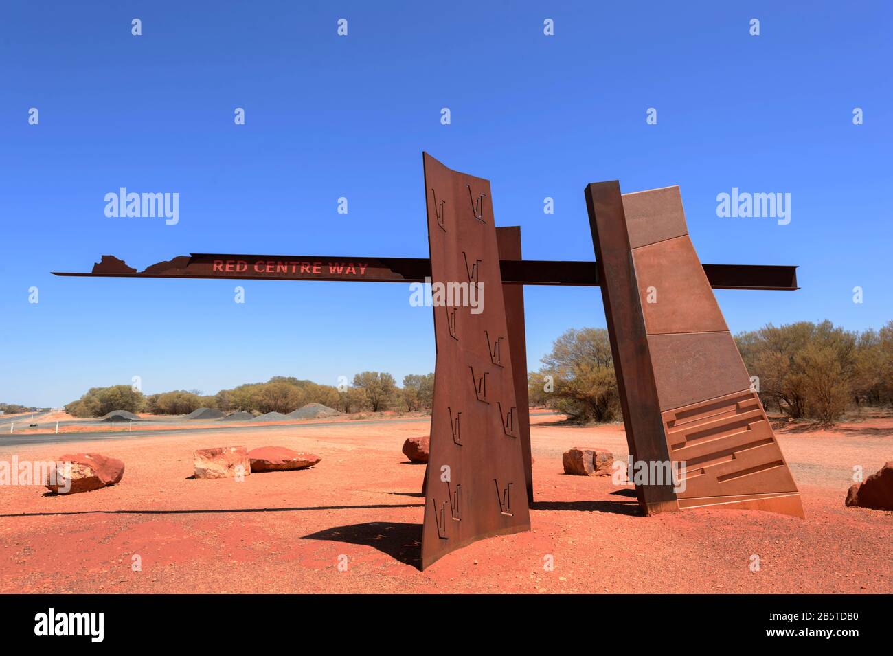 Red Centre Way sign, Northern Territory, NT, Australia Stock Photo