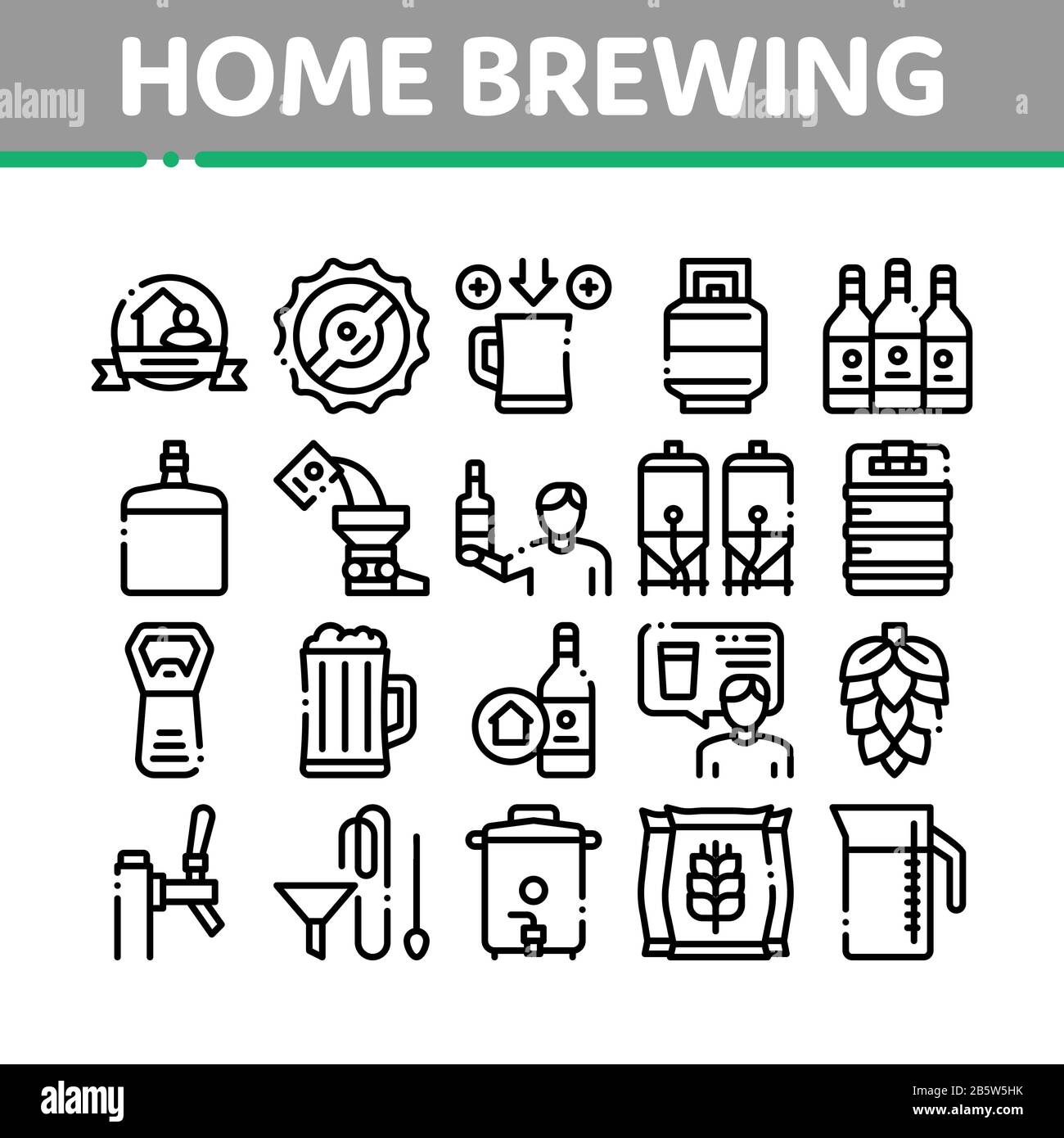 Home Brewing Beer Collection Icons Set Vector Stock Vector