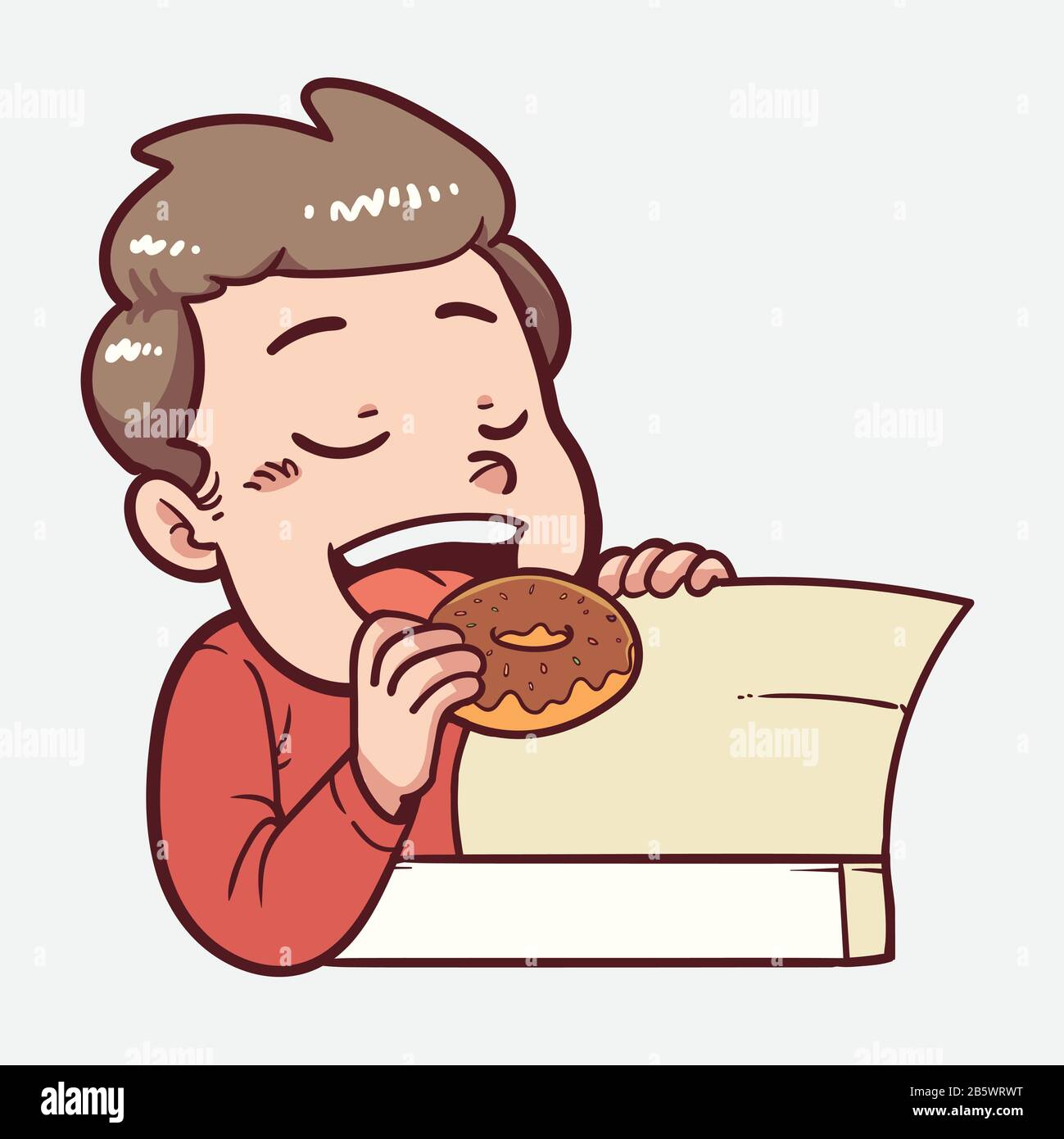 man eating donut from a box Stock Vector