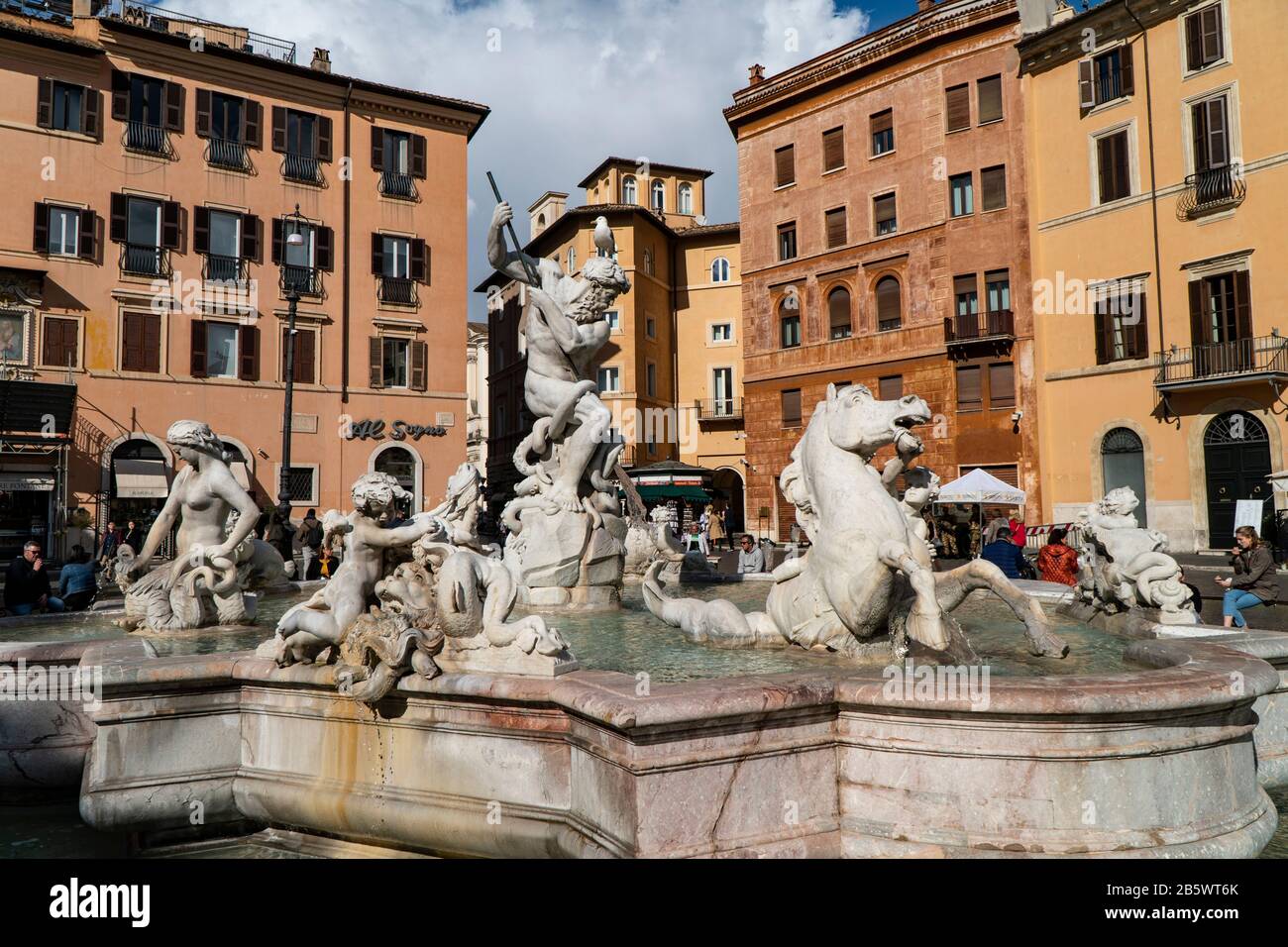 Fontana del Nettuno or Fountain of Neptune at Piazza Navona in Rome, Italy, detail with seagull Stock Photo