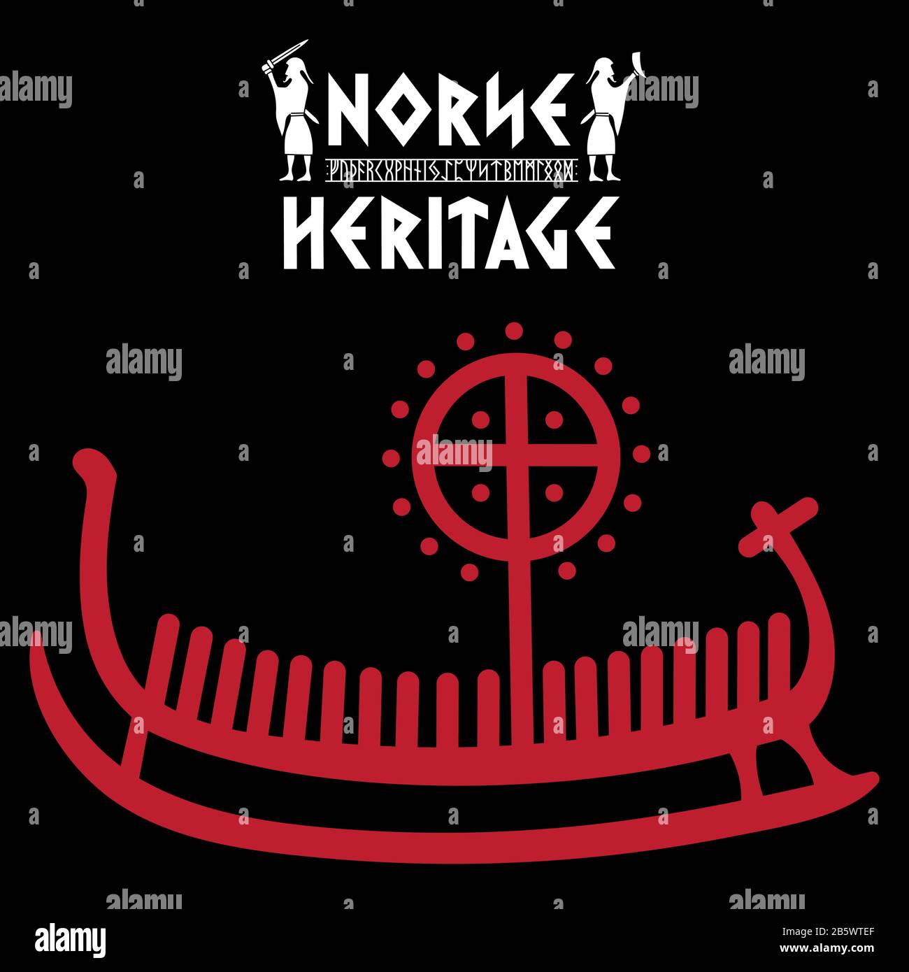 Ship Drakkar, illustration with ancient runic stone from Scandinavia ...