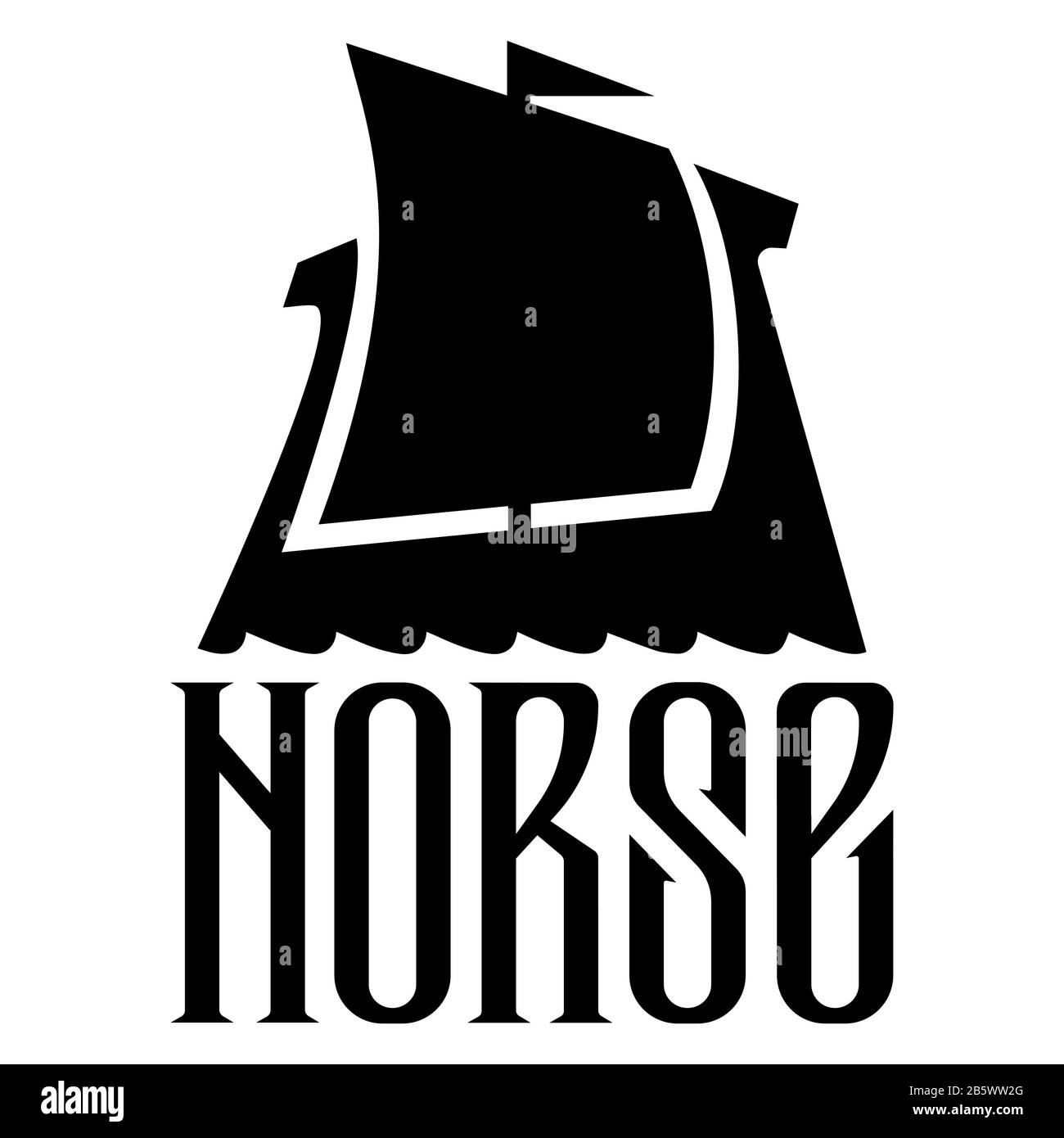 Warship of the Vikings. Drakkar logo, ancient scandinavian pattern and norse sign Valknut Stock Vector
