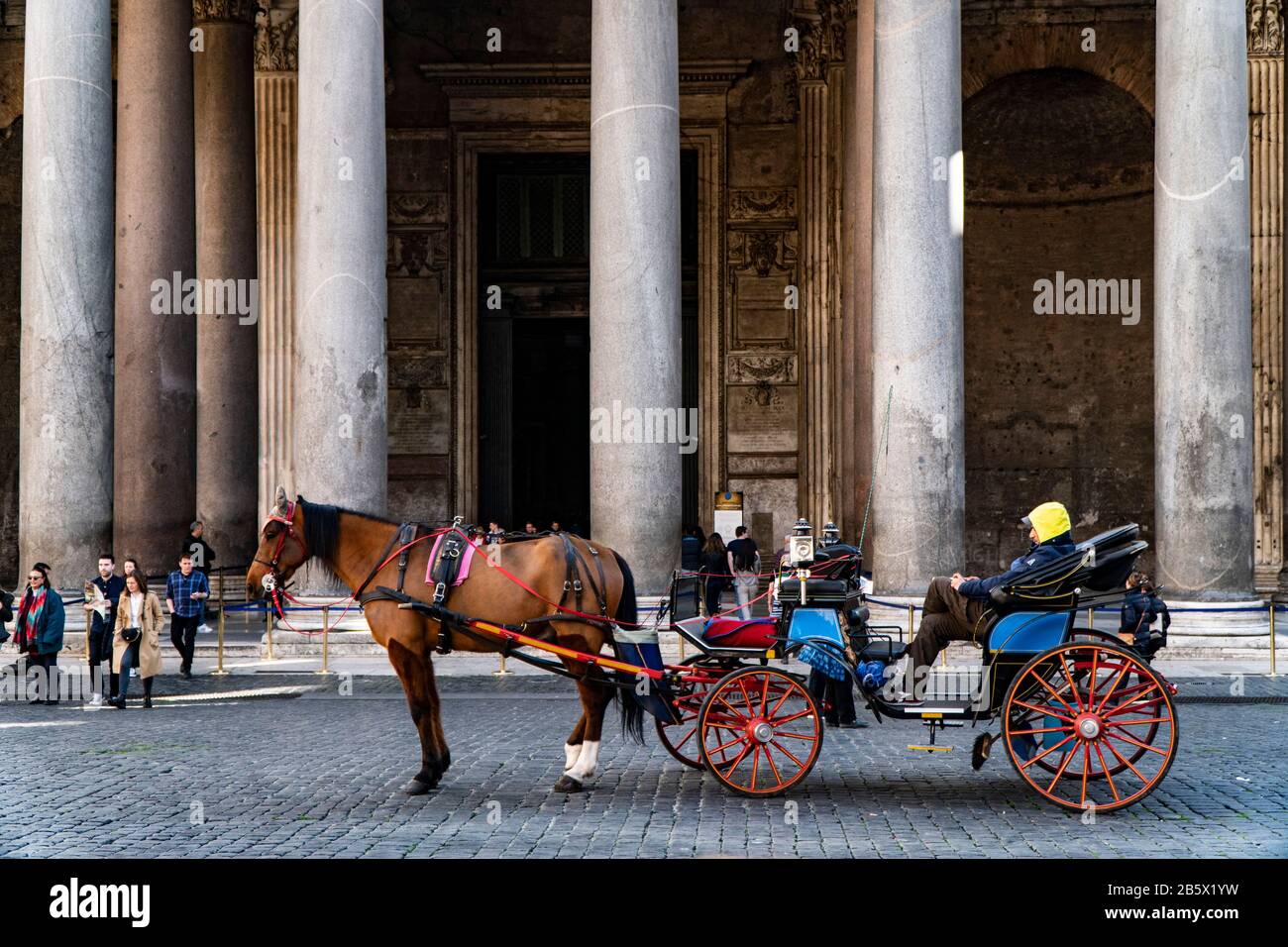 a carriage with horse in the Pantheon square in Rome Stock Photo