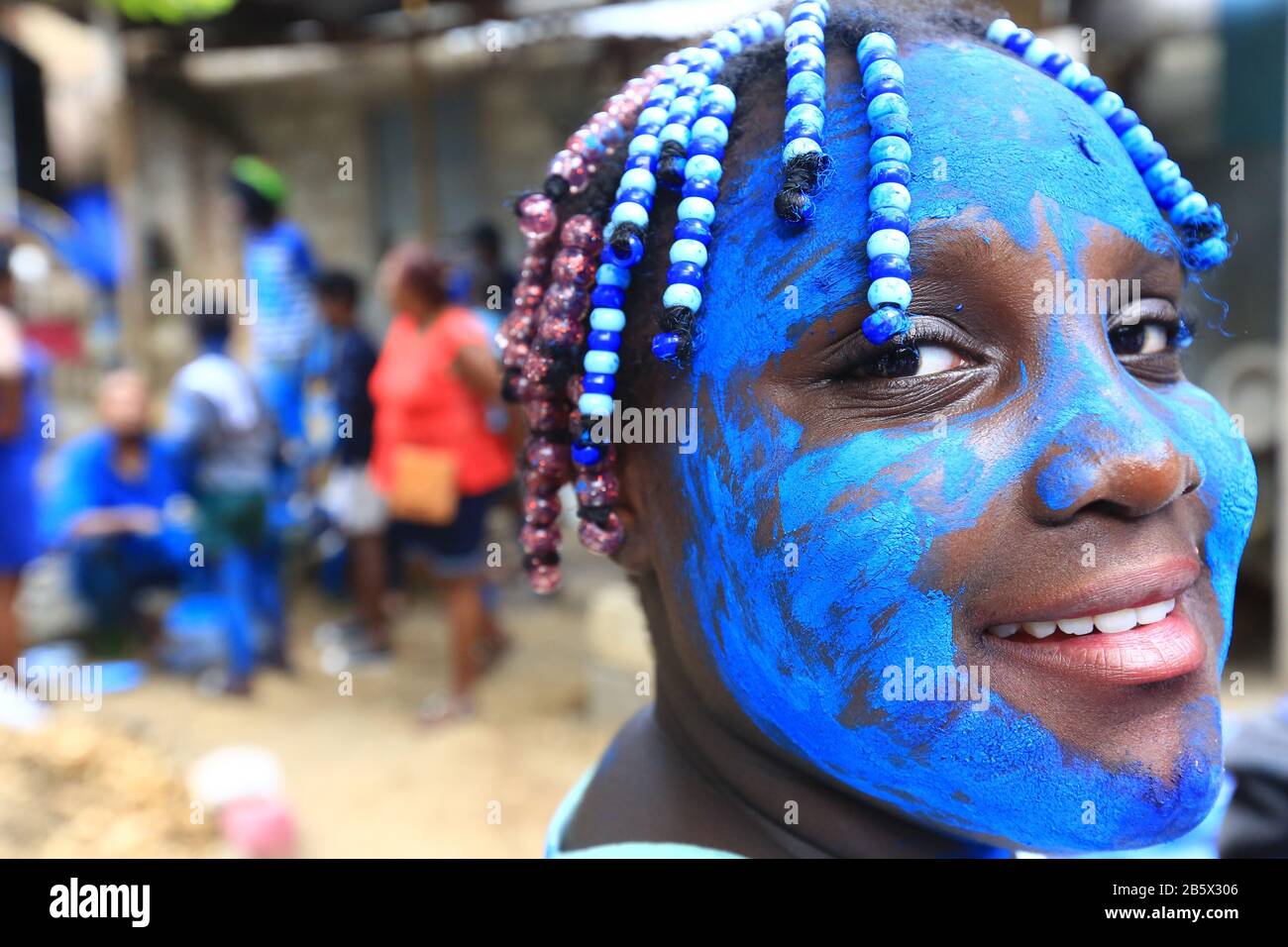 PORT OF SPAIN, TRINIDAD FEB 21 Blue devil performers prepare to