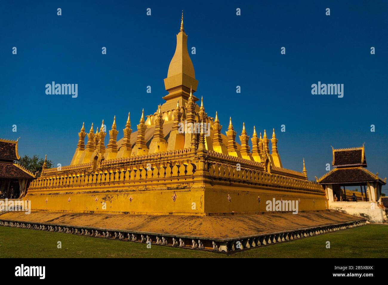 National monument and Buddhist religious structure Pha That Luang was ereceted from 1566 on the site of a Khmer Temple. Stock Photo