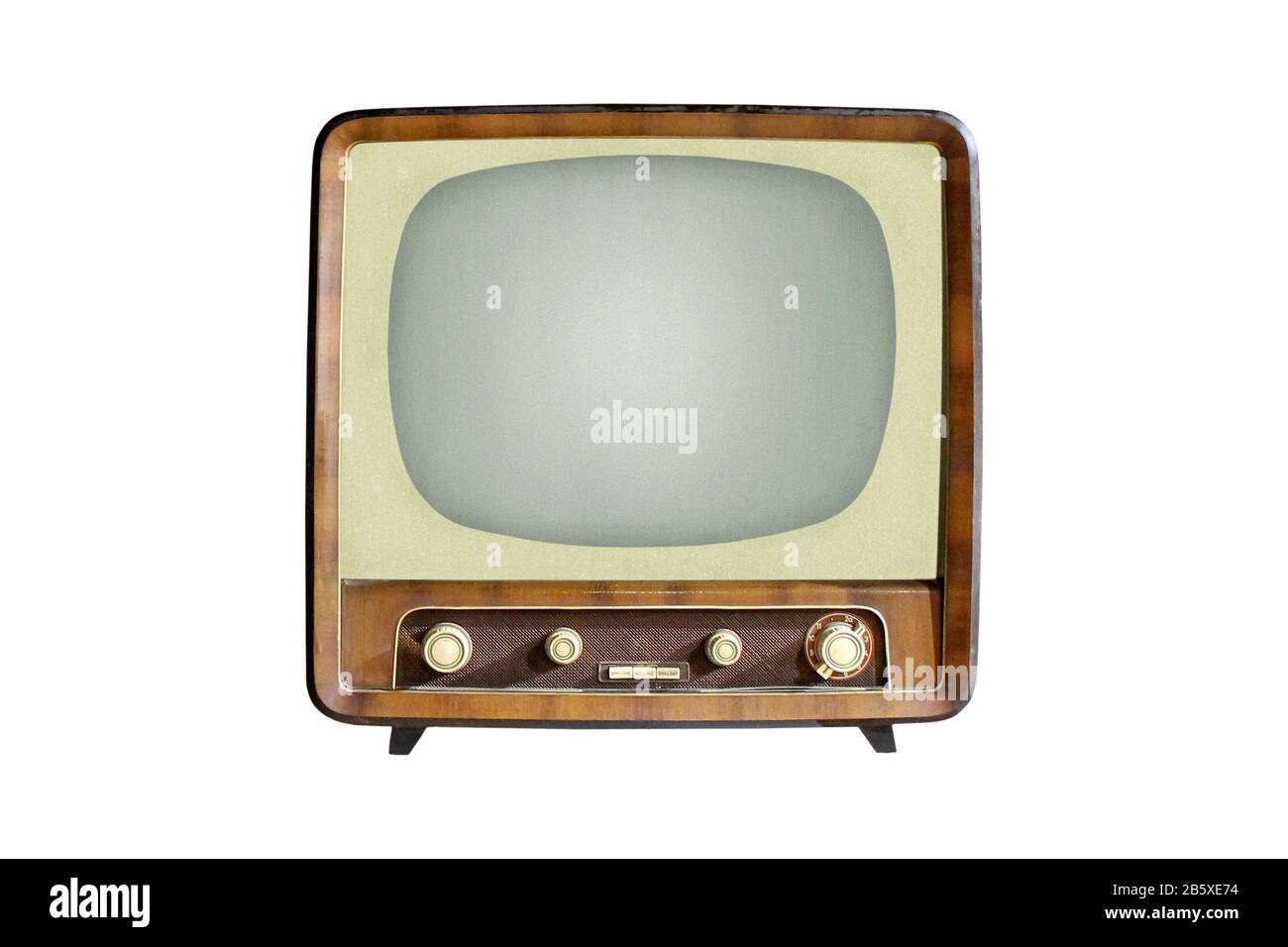 Vintage CRT TV set isolated on white background, retro analog television technology Stock Photo