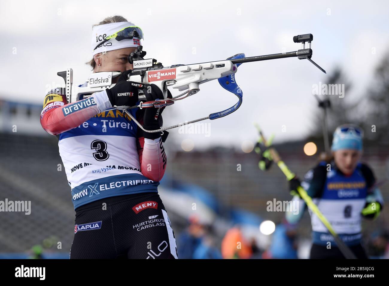 Norwegian Tiril Eckhoff (pictured) won the women's 12.5 km mass start ...