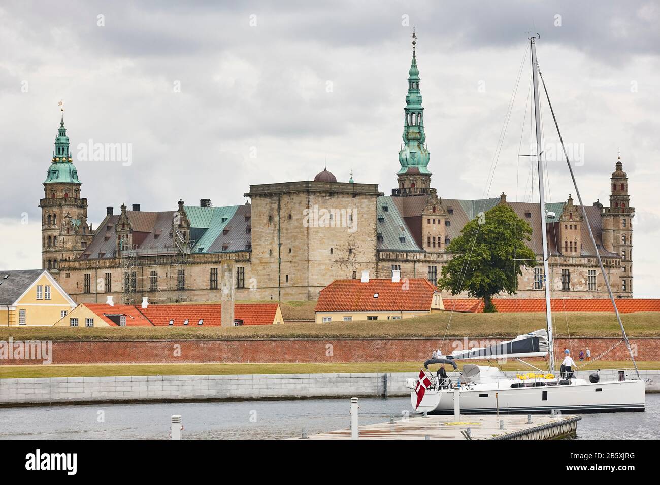 Kronborg Helsingor Elsinor castle fortification and sailboat. Denmark Stock Photo