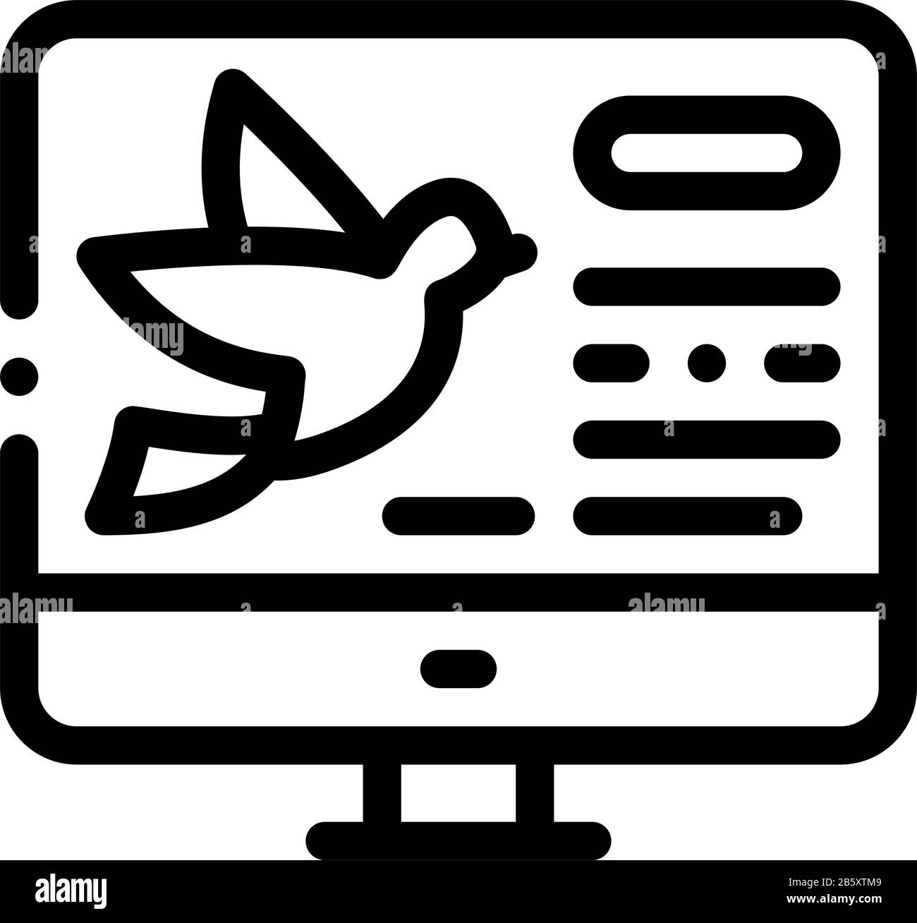 Bird On Computer Screen Icon Thin Line Vector Stock Vector