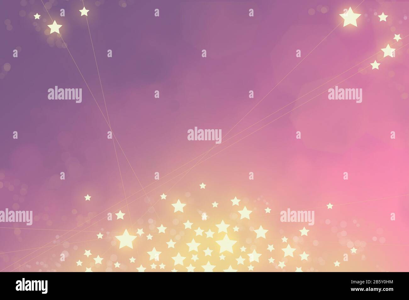 Abstract shiny golden stars and sprinkles on purple and pink gradient ...