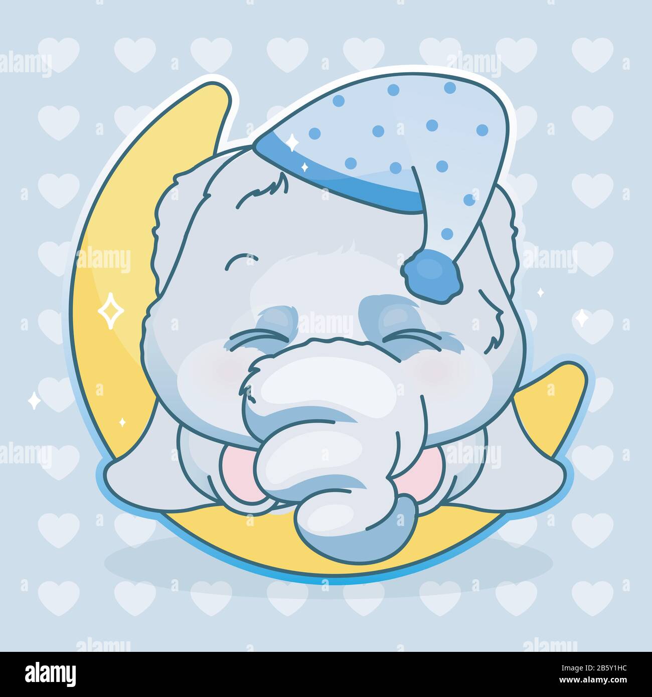 Cute elephants kawaii cartoon vector characters set. Adorable and funny  animal different poses and emotions isolated sticker, patch. Anime baby boy  elephants emoji on blue background, Stock vector