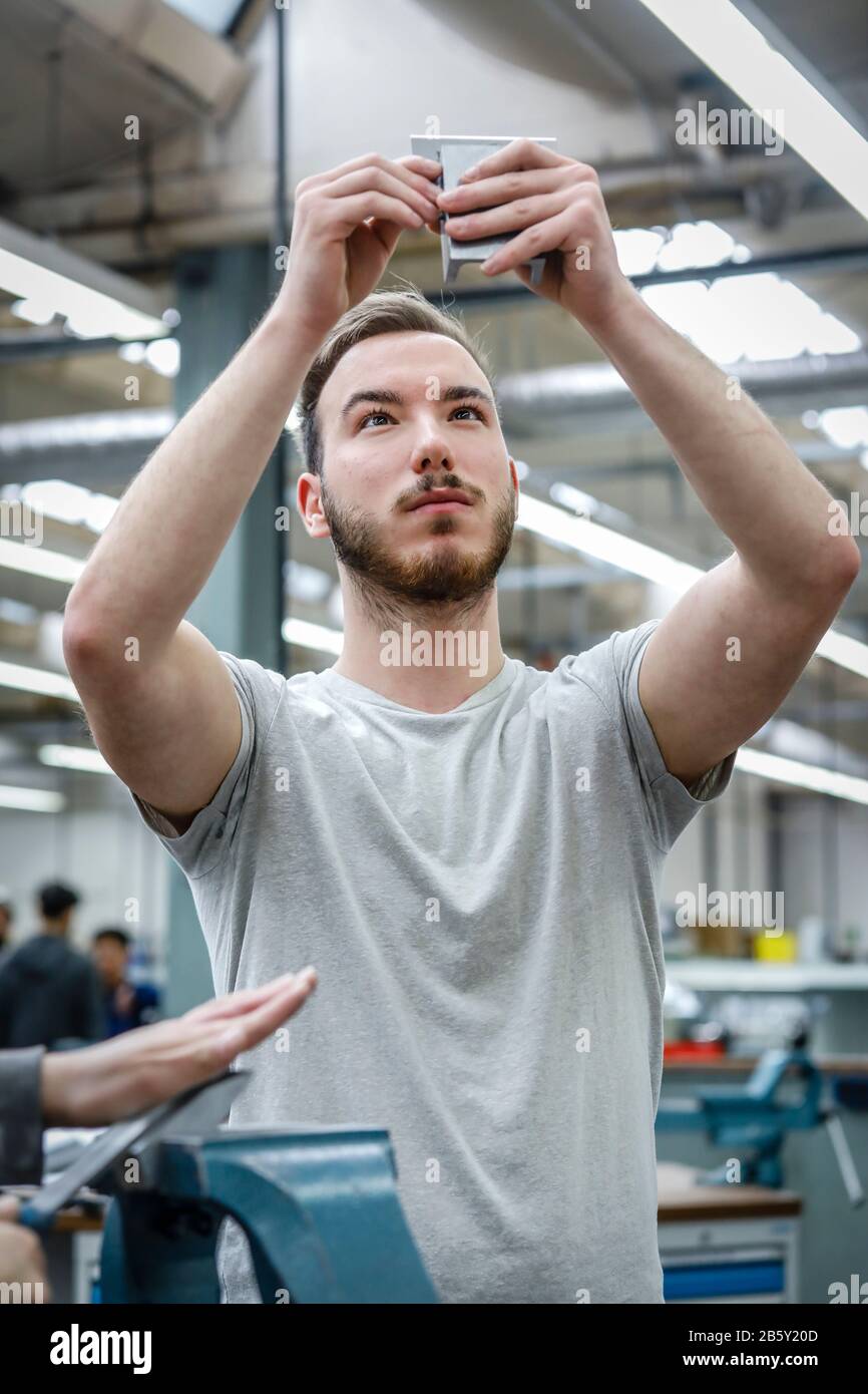Remscheid, North Rhine-Westphalia, Germany - apprentices in metal professions here at the basic training, vocational training centre of the Remscheid Stock Photo
