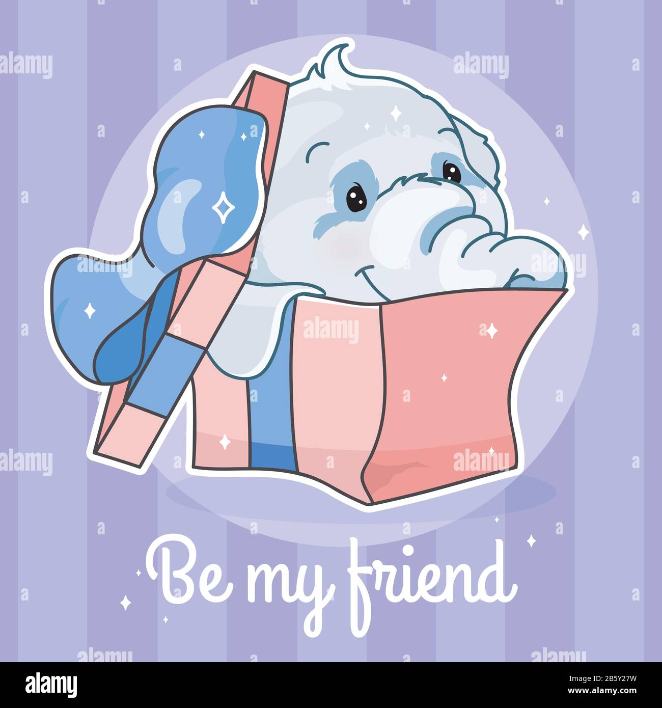 Cute elephant kawaii character social media post mockup. Be my friend  lettering. Positive poster, card template with animal in gift box. Social  media Stock Vector Image & Art - Alamy