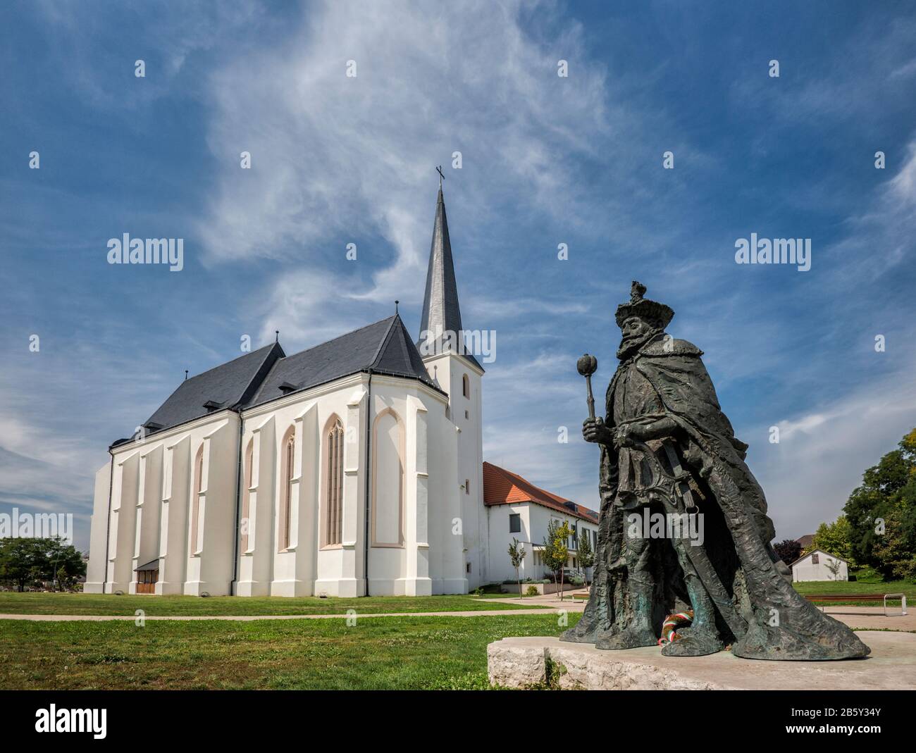 King Gabriel Bethlen statue at Minorite Church in Nyirbator, Northern Great Hungarian Plain region, Szabolcs-Szatmar-Bereg County, Hungary Stock Photo