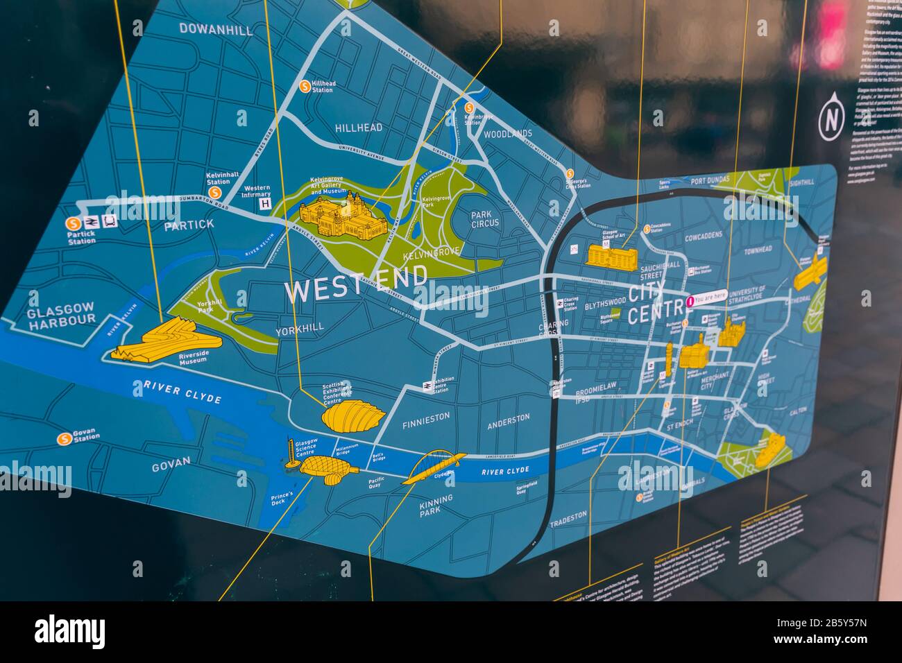 A map of Glasgow on a Tourist Information sign on Buchanan St, Glasgow ...