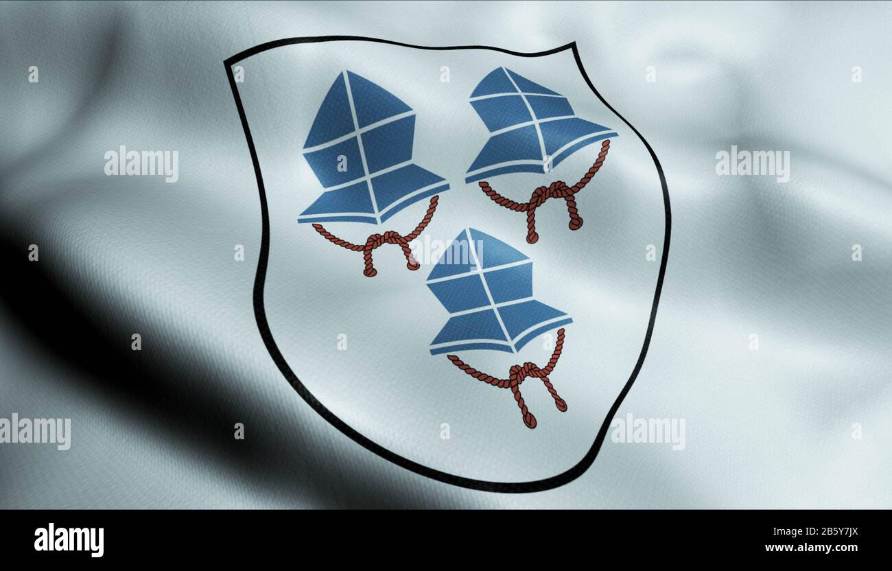 3D Illustration of a waving coat of arms flag of Landshut (Germany 3D Illustration of a waving coat of arms flag of Landshut (Germany
