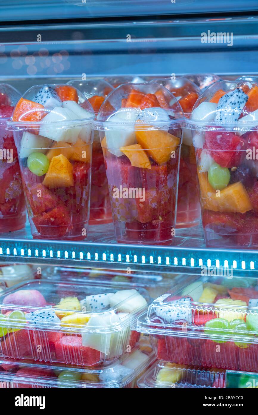 Delicious mixed fruit salad for sale at dessert showcase Stock Photo