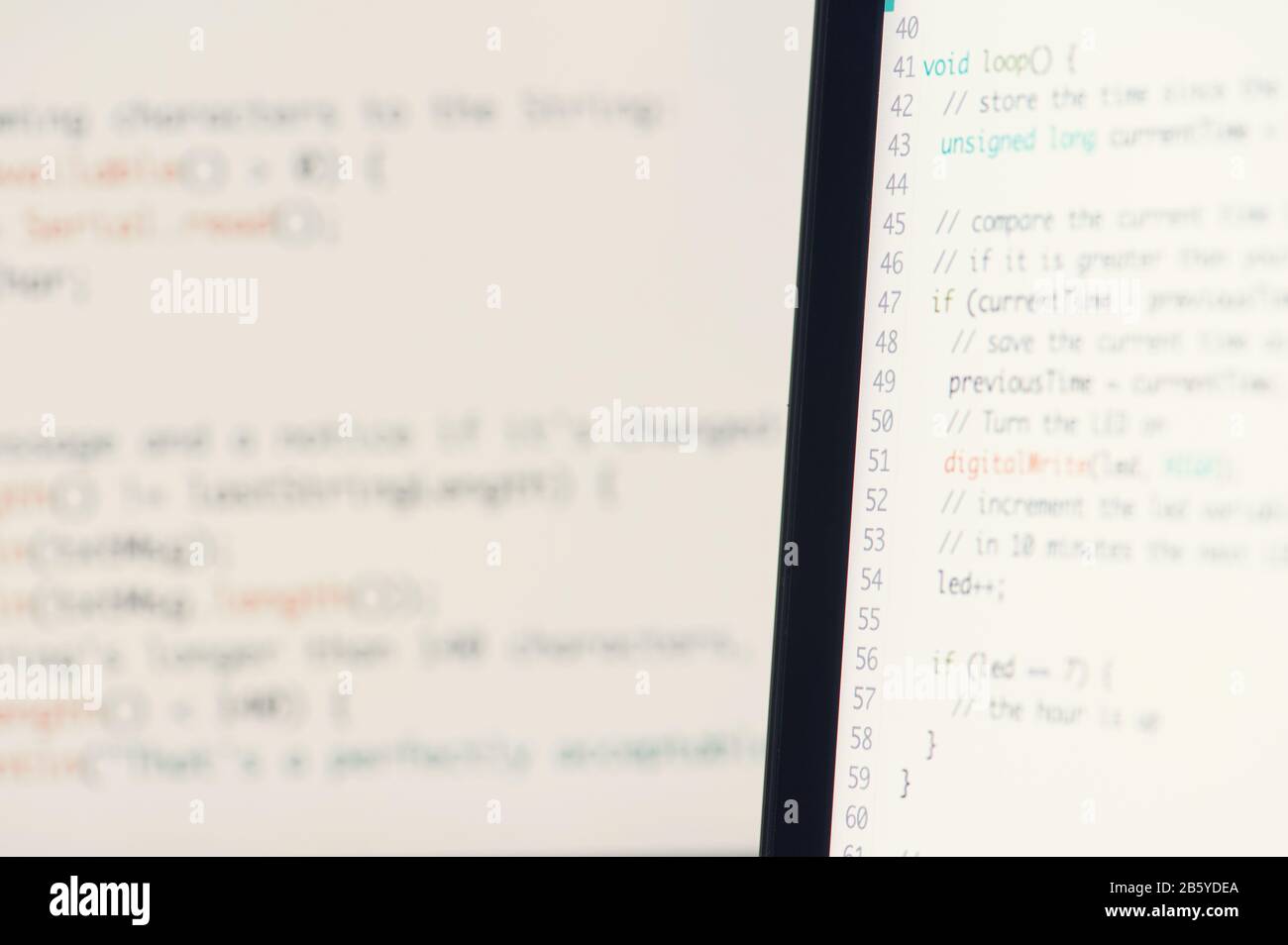 Computer programming theme. Text lines of program script Stock Photo ...