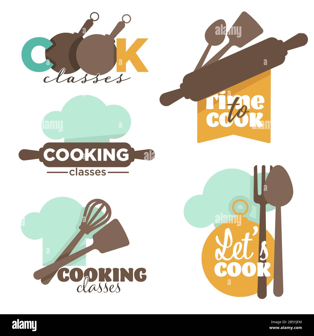 Cooking classes or school, kitchenware and cutlery isolated icons Stock Vector