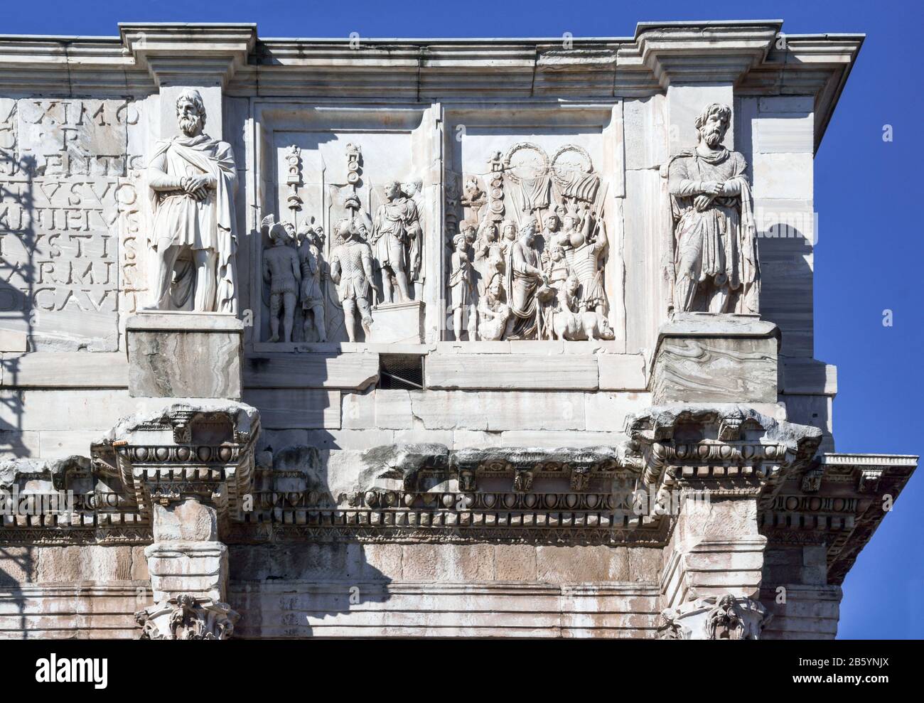 Italy.Rome.The Arch of Constantine 312 to 315 AD.A tribute to the first Christian Emperor.Under restoration in 2013. Stock Photo