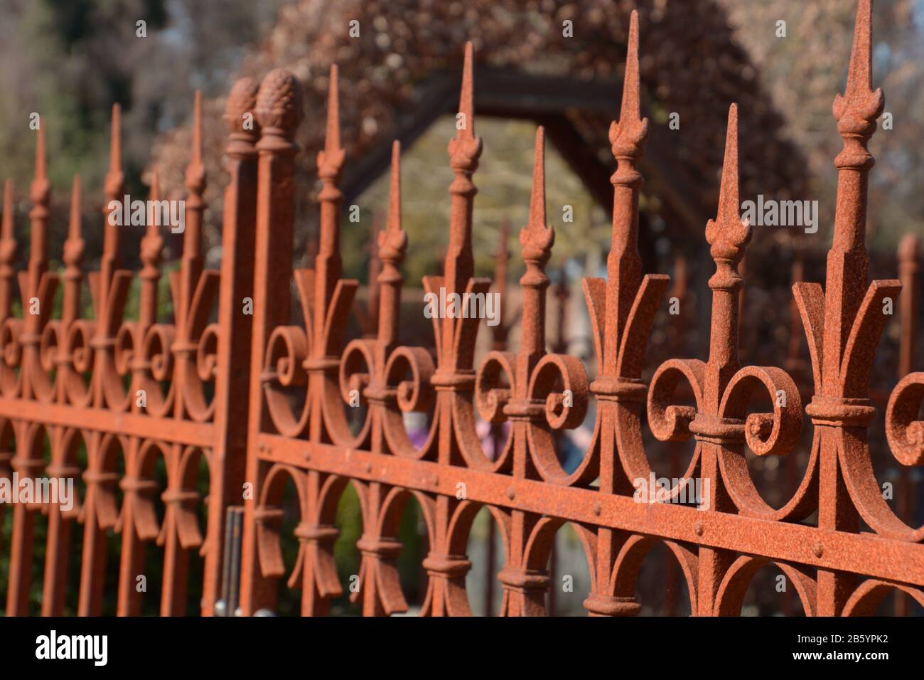 rusty iron gate vintage look, old rusty iron fence on a garden ...