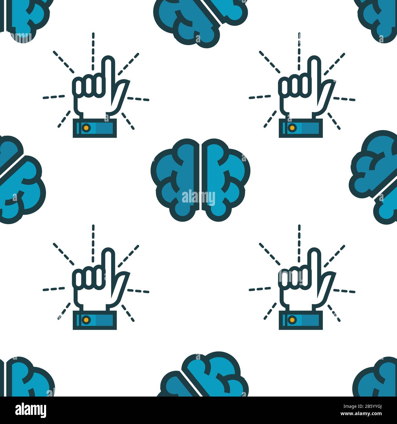Forefinger and brain seamless pattern, having idea or startup Stock Vector