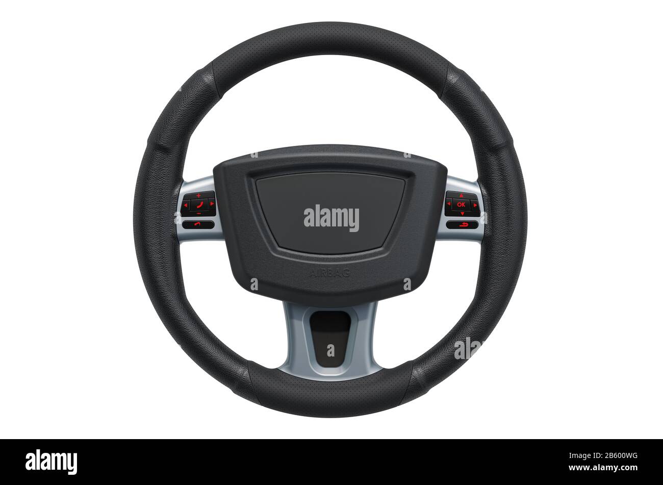 Steering wheel, front view. 3D rendering isolated on white background Stock Photo