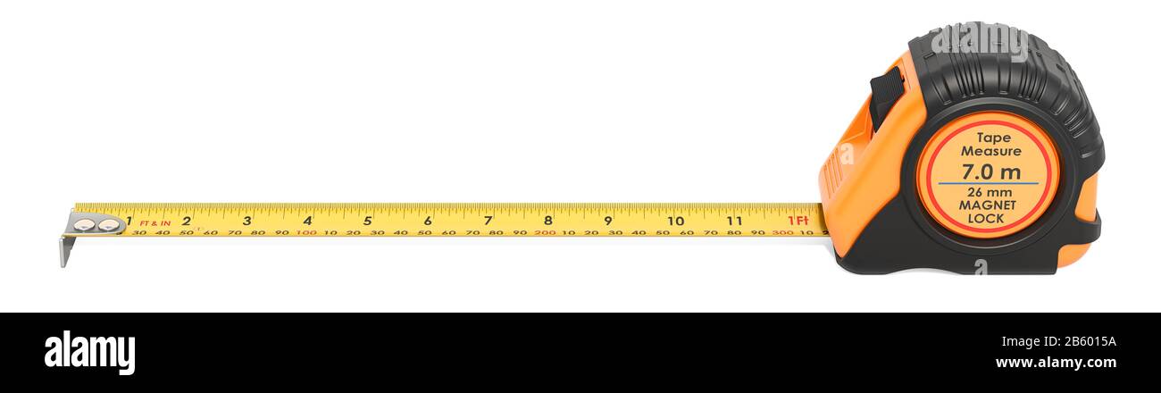 Orange Tape Measure, 3D rendering isolated on white background Stock