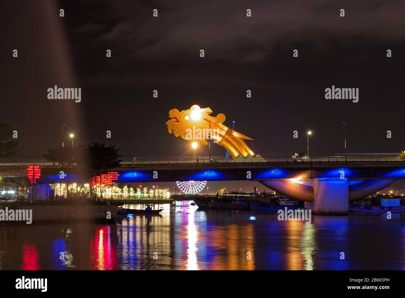 View Of Illuminated Dragon Bridge In Da Nang At Night, Central Vientnam Stock Photo - Alamy
