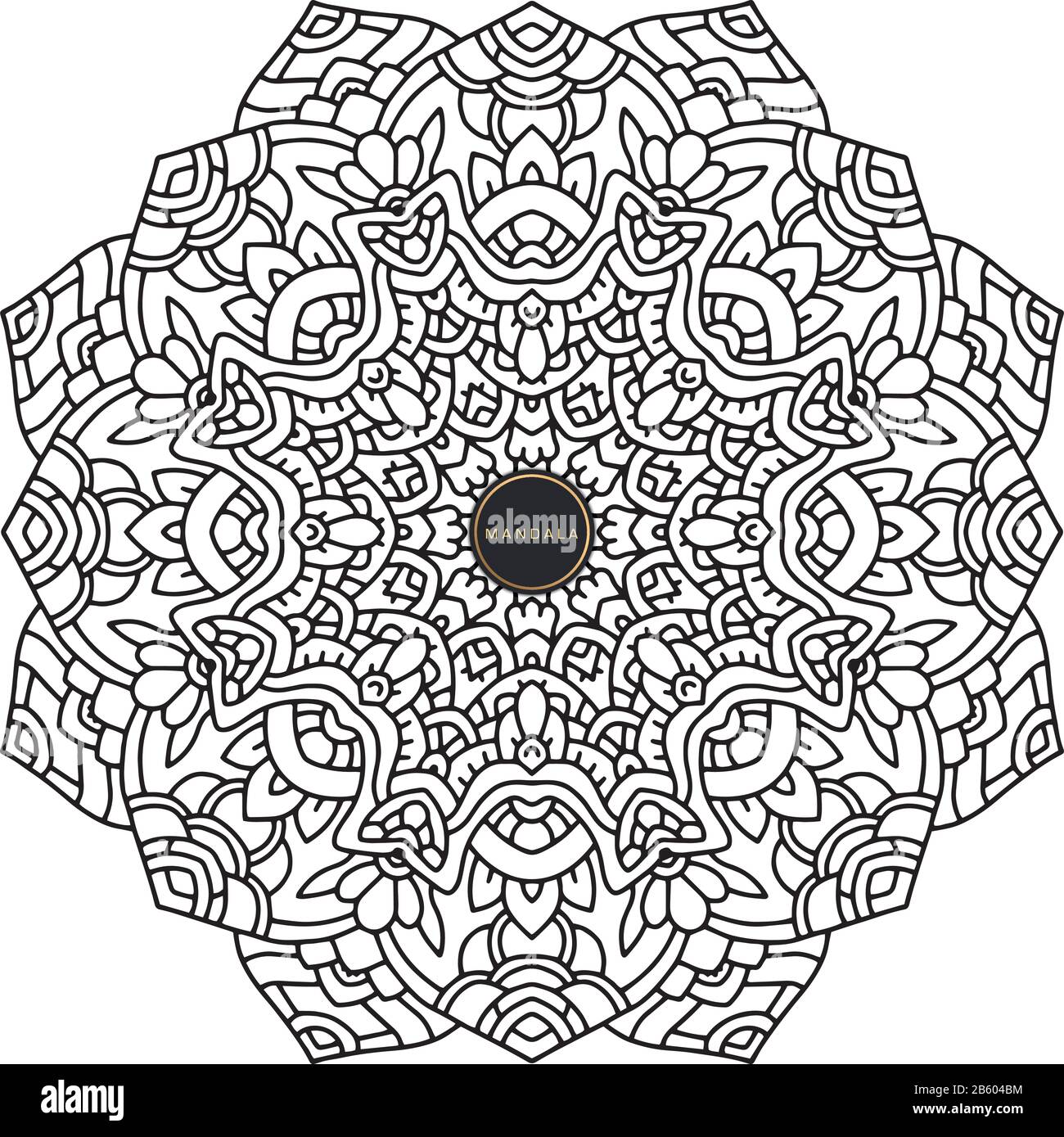 Black and white mandala vector isolated on white. Vector hand drawn circular decorative element. Stock Vector