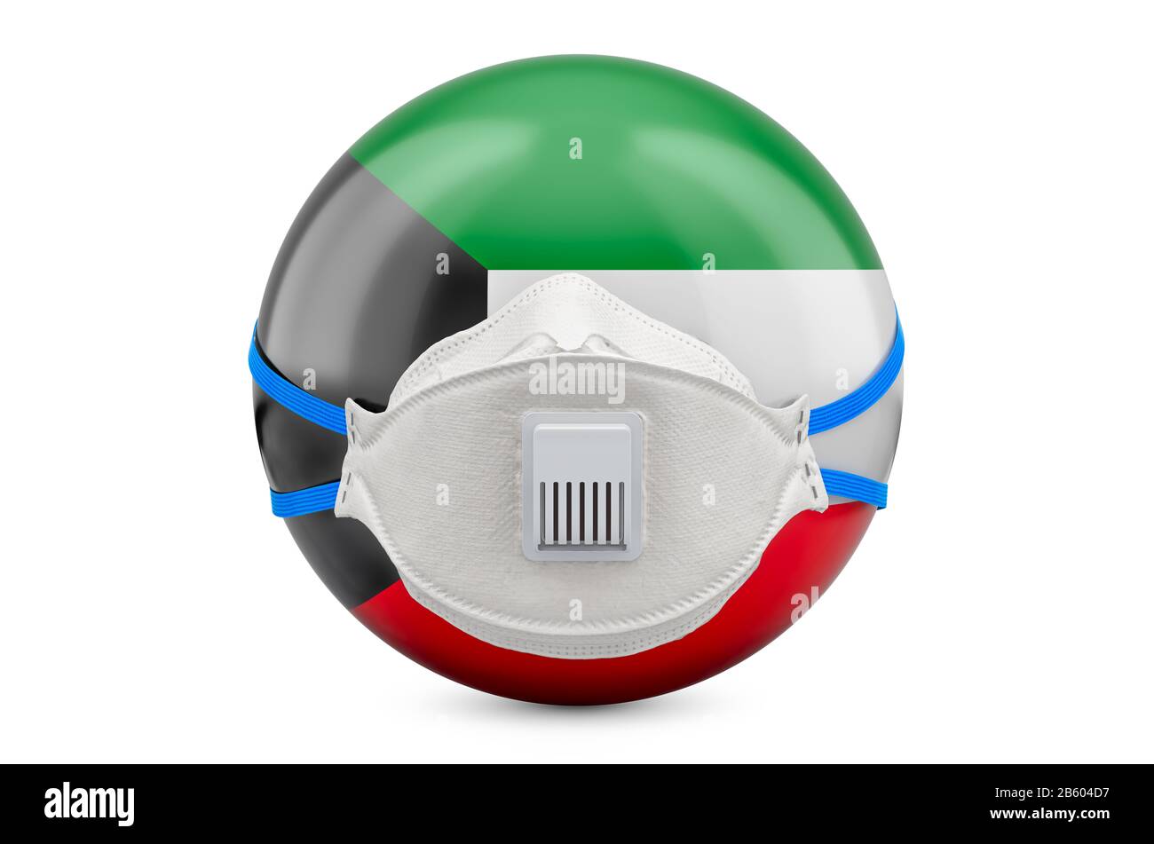 Kuwait with filtering half face mask, respirator. 3D rendering isolated