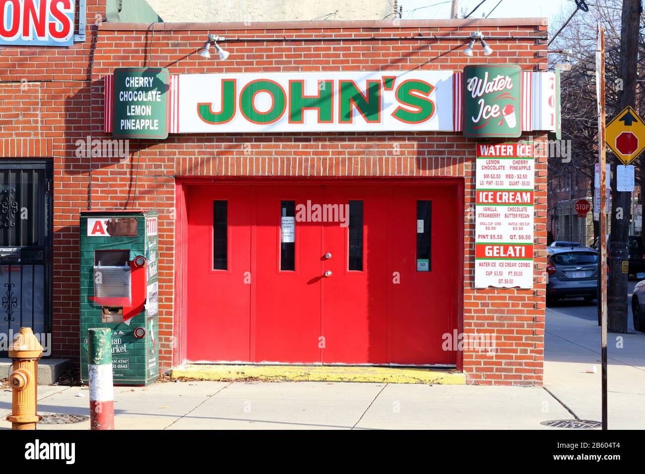 John's Water Ice, 701 Christian St, Philadelphia, PA. exterior storefront of an italian ice, and ice cream shop in Bella Vista. Stock Photo