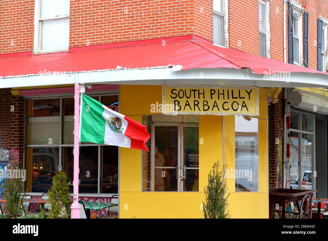 South Philly Barbacoa, 1140 S 9th St, Philadelphia, PA. exterior storefront of a Mexican restaurant in the Italian Market. Stock Photo