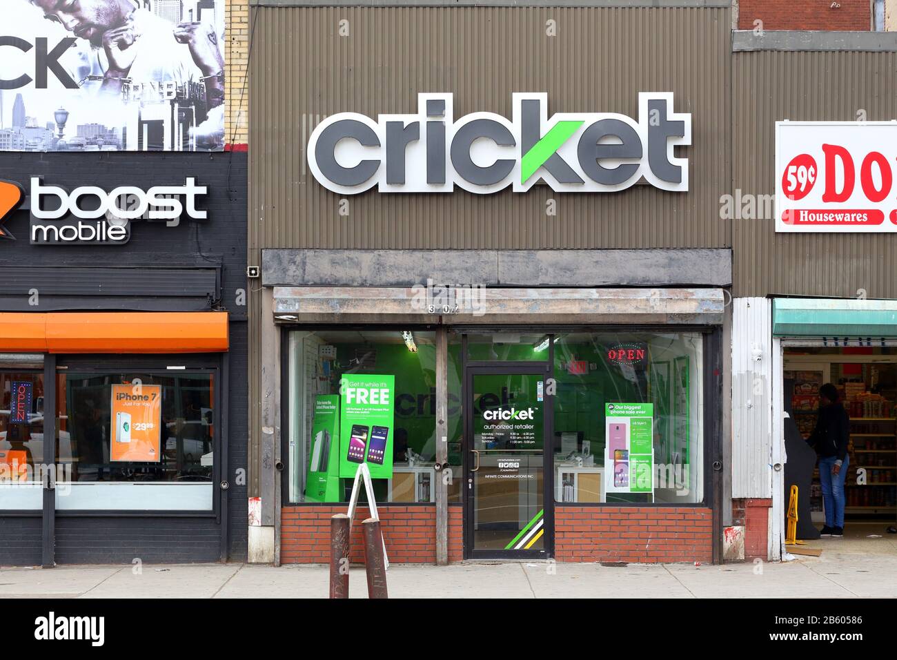 Cricket Wireless, 3702 N Broad St, Philadelphia, PA. exterior storefront of a cellphone wireless service provider in Nicetown. Stock Photo